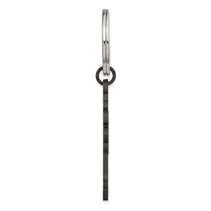 Chisel Stainless Steel Polished Black IP-plated Cross Key Ring