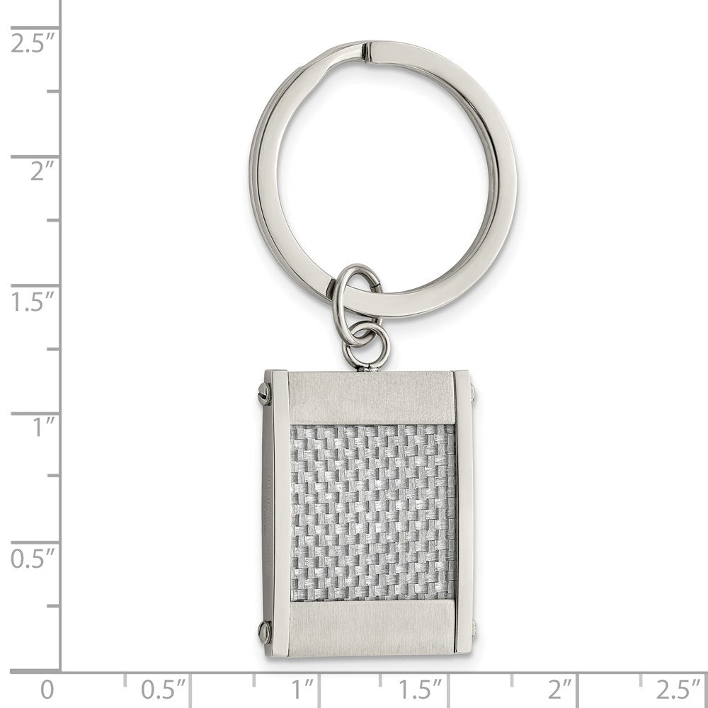 Chisel Stainless Steel Brushed and Polished Grey Carbon Fiber Inlay Key Ring