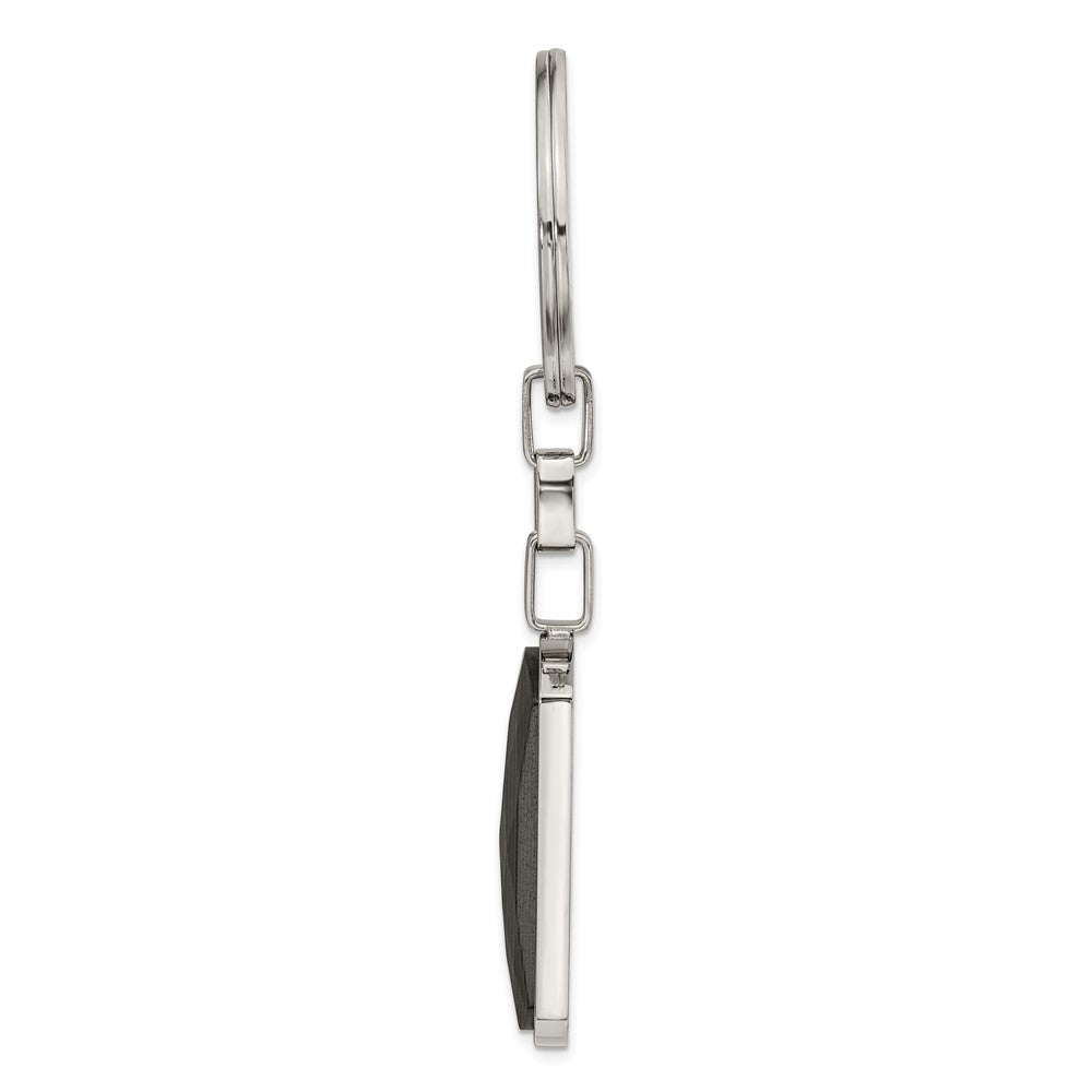 Chisel Stainless Steel Polished Solid Black Carbon Fiber Inlay Key Ring