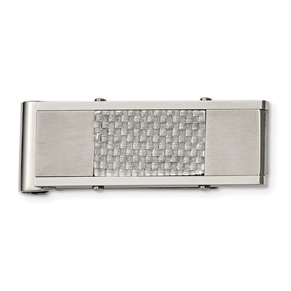 Chisel Stainless Steel Brushed and Polished Grey Carbon Fiber Inlay Money Clip