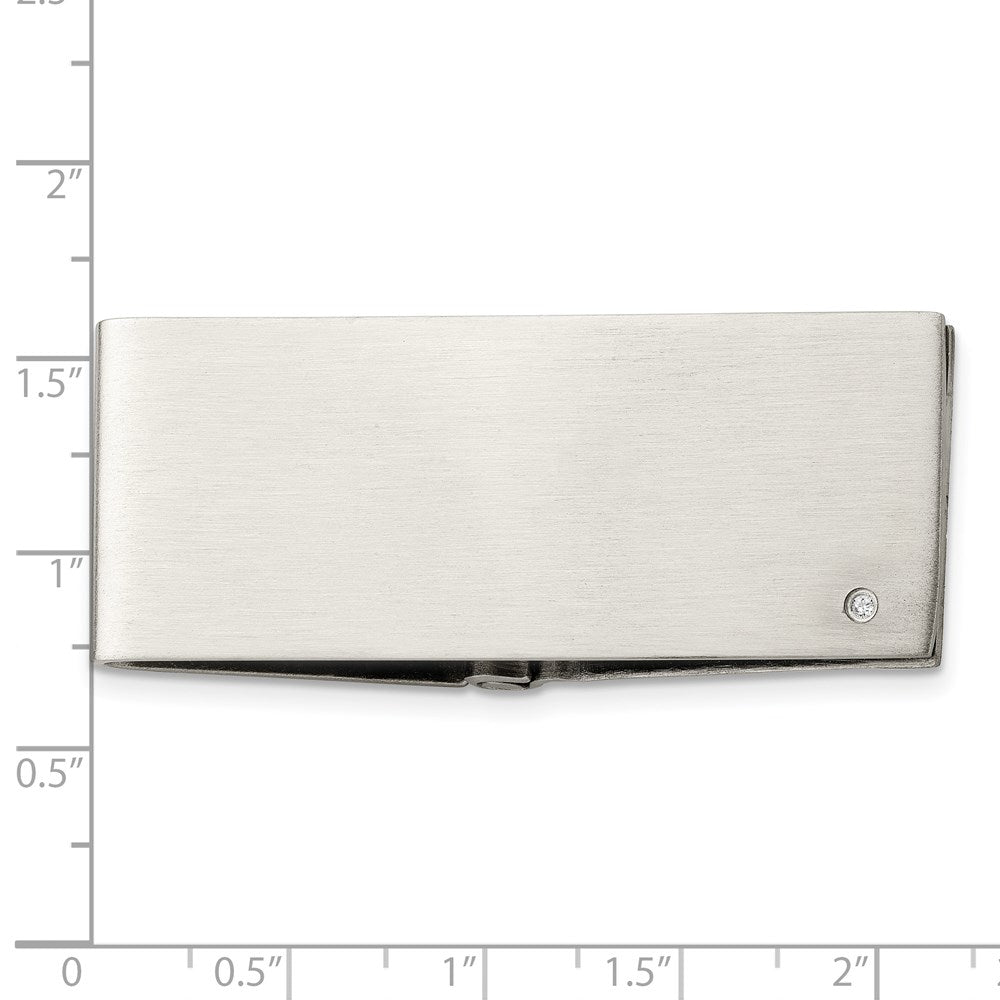 Chisel Stainless Steel Brushed .03 Carat Diamond Hinged Money Clip