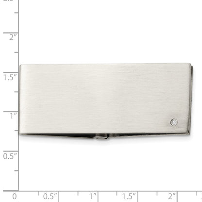 Chisel Stainless Steel Brushed .03 Carat Diamond Hinged Money Clip