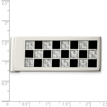 Chisel Stainless Steel Polished Black and Grey Carbon Fiber Inlay Money Clip