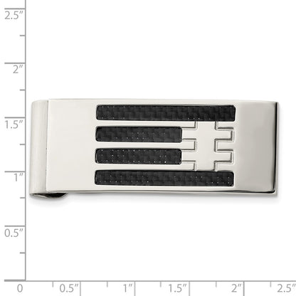 Chisel Stainless Steel Polished Black Carbon Fiber Inlay Money Clip