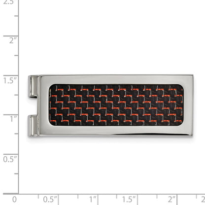 Chisel Stainless Steel Polished with Black and Red Carbon Fiber Inlay Money Clip