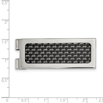Chisel Stainless Steel Polished with Black Carbon Fiber Inlay Money Clip