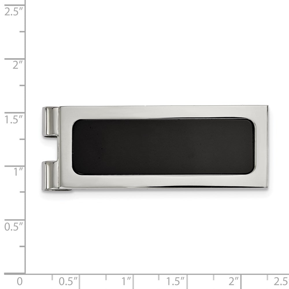 Chisel Stainless Steel Polished with Black Agate Inlay Money Clip