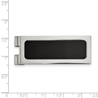 Chisel Stainless Steel Polished with Black Agate Inlay Money Clip