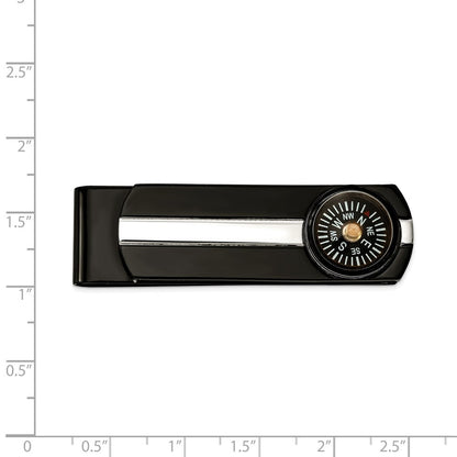 Chisel Stainless Steel Polished Black IP-plated Functional Compass Money Clip
