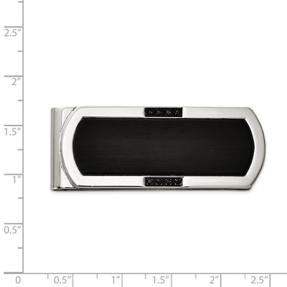 Chisel Stainless Steel Brushed and Polished Black IP-plated with Black CZ Money Clip