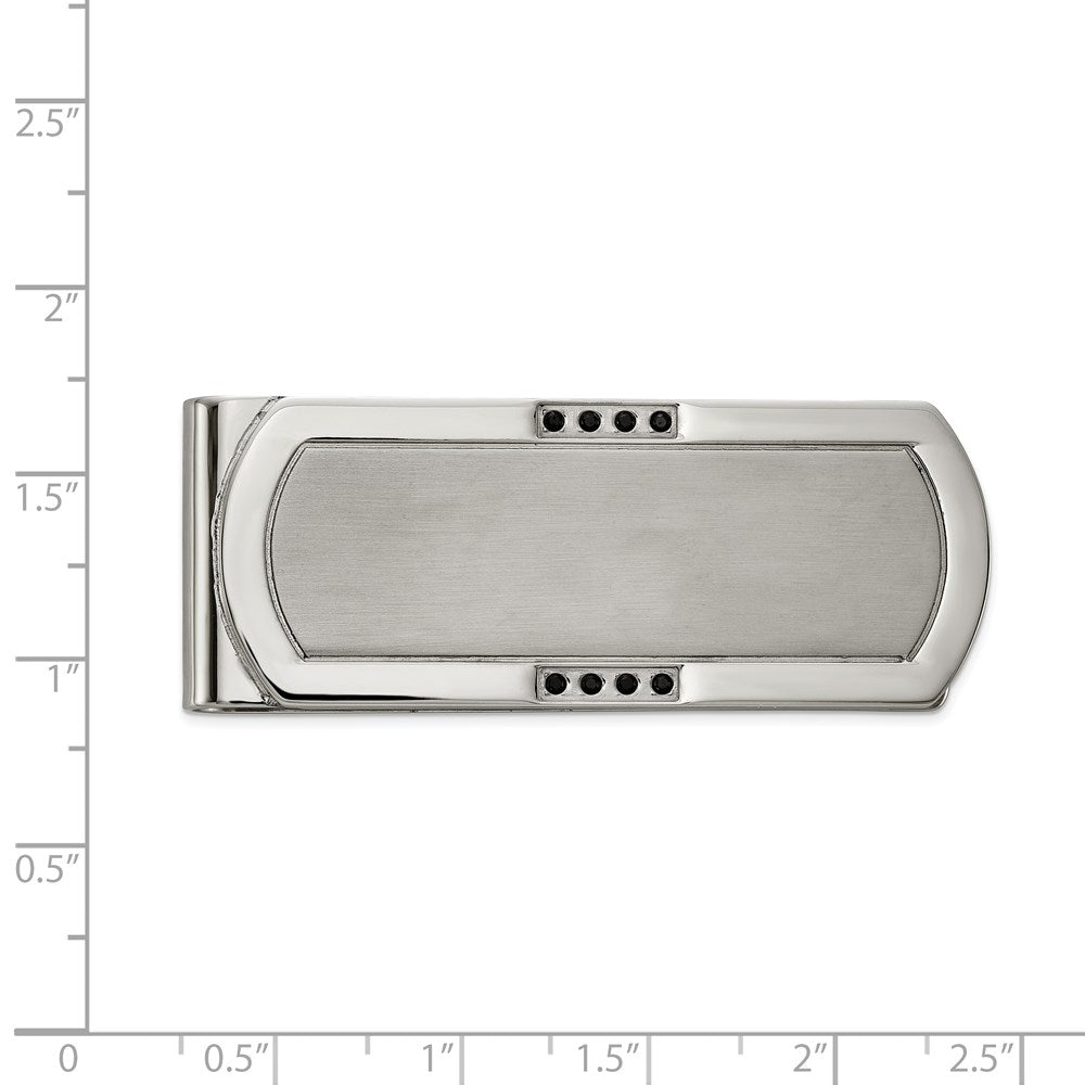 Chisel Stainless Steel Brushed and Polished with Black CZ Money Clip