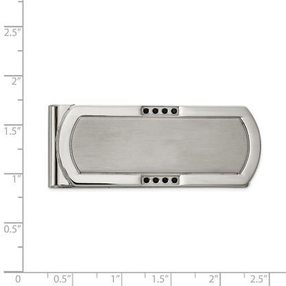 Chisel Stainless Steel Brushed and Polished with Black CZ Money Clip