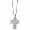 Chisel Stainless Steel Polished with Grey Carbon Fiber Inlay Cross Pendant on a 22 inch Ball Chain Necklace