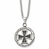 Chisel Stainless Steel Antiqued and Polished Cross in Circle Pendant on a 22 inch Curb Chain Necklace