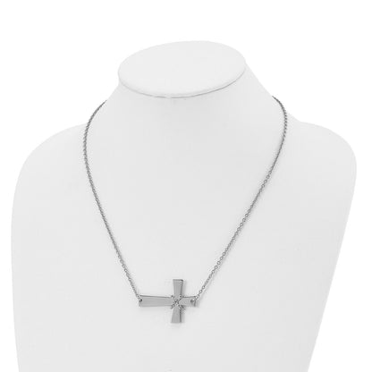 Chisel Stainless Steel Polished Sideways Cross with Chain on a 21 inch Cable Chain Necklace