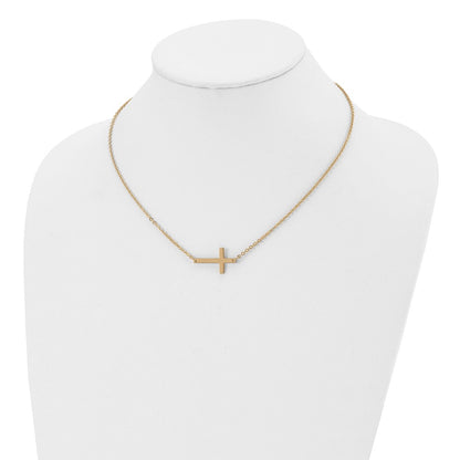 Chisel Stainless Steel Polished Yellow IP-plated Sideways Cross on an 18 inch Cable Chain Necklace