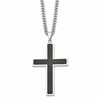 Chisel Stainless Steel Polished with Black Carbon Fiber Inlay Cross Pendant on a 24 inch Curb Chain Necklace