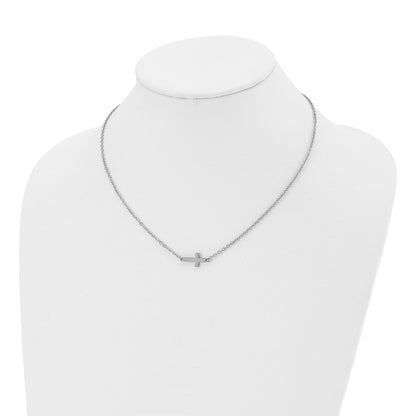 Chisel Stainless Steel Polished Sideways Cross on an 18 inch Cable Chain Necklace