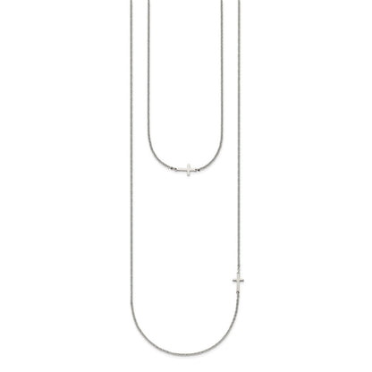 Chisel Stainless Steel Polished Layered Sideways Cross on an 18 inch Cable Chain Necklace