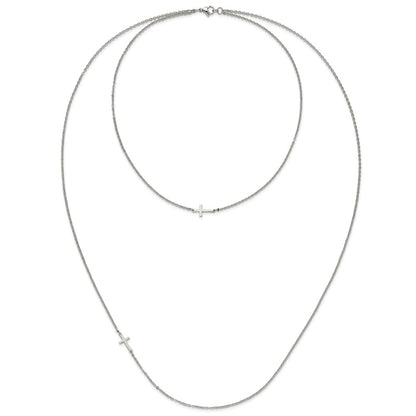 Chisel Stainless Steel Polished Layered Sideways Cross on an 18 inch Cable Chain Necklace
