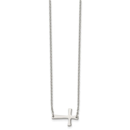 Chisel Stainless Steel Polished Sideways Cross on a 16 inch Cable Chain Necklace