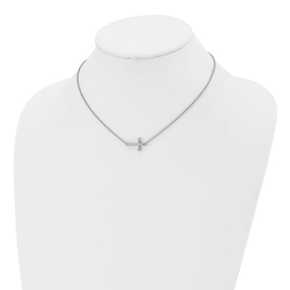 Chisel Stainless Steel Polished Sideways Cross on a 16 inch Cable Chain Necklace