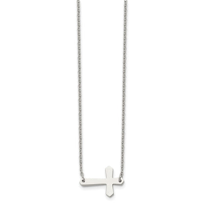 Chisel Stainless Steel Polished Sideways Cross on a 17 inch Cable Chain Necklace
