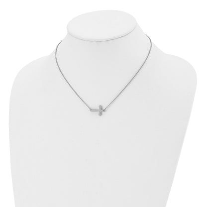 Chisel Stainless Steel Polished Sideways Cross on a 17 inch Cable Chain Necklace
