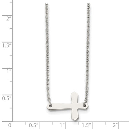 Chisel Stainless Steel Polished Sideways Cross on a 17 inch Cable Chain Necklace