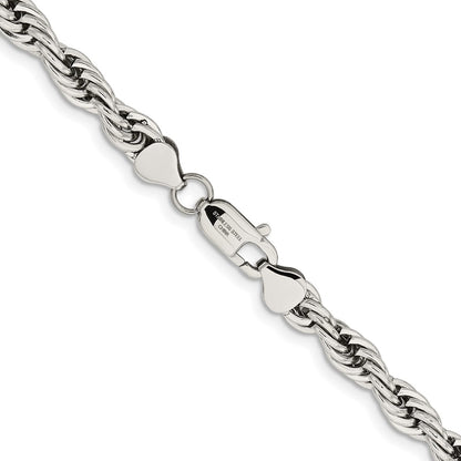 Chisel Stainless Steel Polished 7mm 24 inch Rope Chain