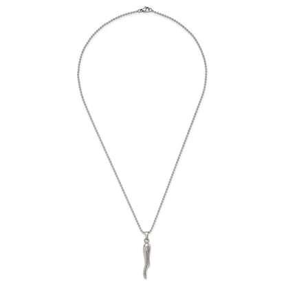 Chisel Stainless Steel Polished Italian Horn Pendant on a 22 inch Ball Chain Necklace