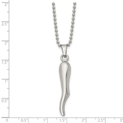Chisel Stainless Steel Polished Italian Horn Pendant on a 22 inch Ball Chain Necklace