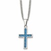 Chisel Stainless Steel Polished with Blue Carbon Fiber Inlay Cross Pendant on a 20 inch Curb Chain Necklace
