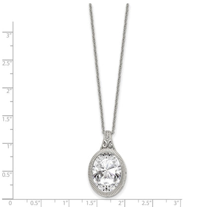 Chisel Stainless Steel Brushed and Polished Crystal Oval Pendant on an 18 inch Cable Chain Necklace