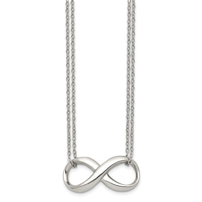 Chisel Stainless Steel Polished Infinity Symbol on an 18 inch 2-Strand Cable Chain Necklace