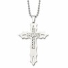 Chisel Stainless Steel Polished with Sterling Silver Inlay Cross Pendant on a 20 inch Ball Chain Necklace