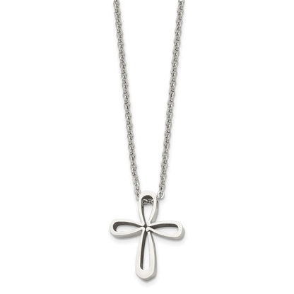 Chisel Stainless Steel Polished Open Cross Pendant on an 18 inch Cable Chain Necklace