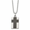 Chisel Stainless Steel Polished Carbon Fiber Inlay Cross Pendant on a 22 inch Ball Chain Necklace