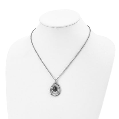 Chisel Stainless Steel Polished and Textured Black Onyx Pendant on an 18 inch Cable Chain with a 2 inch Extension Necklace