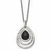 Chisel Stainless Steel Polished and Textured Black Onyx Pendant on an 18 inch Cable Chain with a 2 inch Extension Necklace