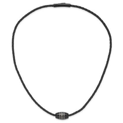 Chisel Stainless Steel Polished Black IP-plated Leather Cord 20 inch Necklace
