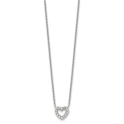 Chisel Stainless Steel Polished CZ Open Heart on an 18 inch Cable Chain Necklace