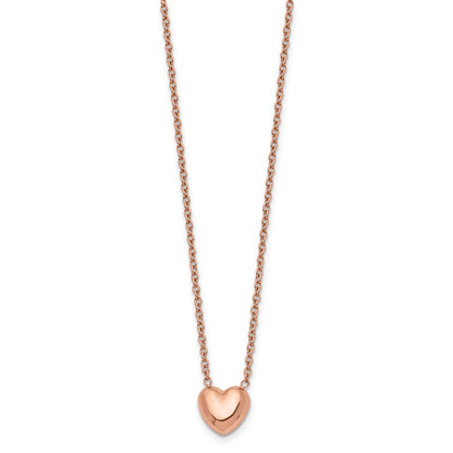 Chisel Stainless Steel Polished Rose IP-plated Heart on a 17.5 inch Cable Chain Necklace