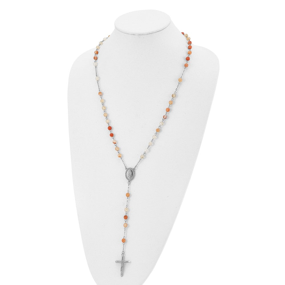 Chisel Stainless Steel Polished with Agate Beads 31 inch Rosary Necklace