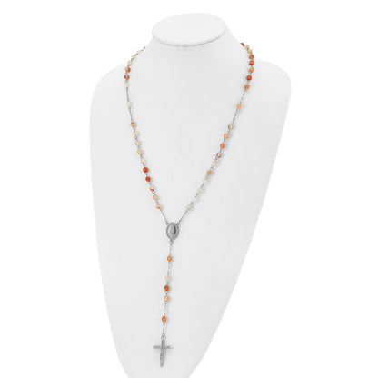 Chisel Stainless Steel Polished with Agate Beads 31 inch Rosary Necklace