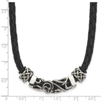 Chisel Stainless Steel Black Leather with Antiqued Beads 19.75 inch Necklace