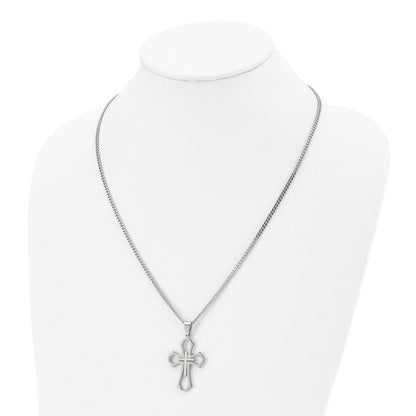 Chisel Stainless Steel Brushed and Polished Yellow IP-plated Cross Pendant on a 22 inch Curb Chain Necklace