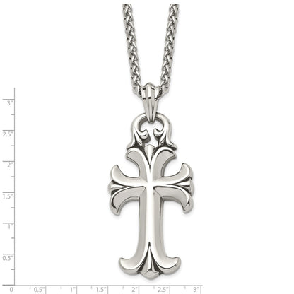 Chisel Stainless Steel Antiqued and Polished Cross Pendant on a 24 inch Spiga Chain Necklace