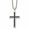 Chisel Stainless Steel Polished and Textured Black Leather Inlay Cross Pendant on a 20 inch Rolo Chain Necklace