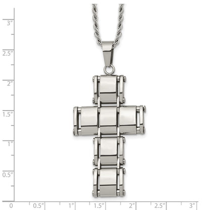 Chisel Stainless Steel Polished Moveable Cross 22 inch Rope Chain Necklace